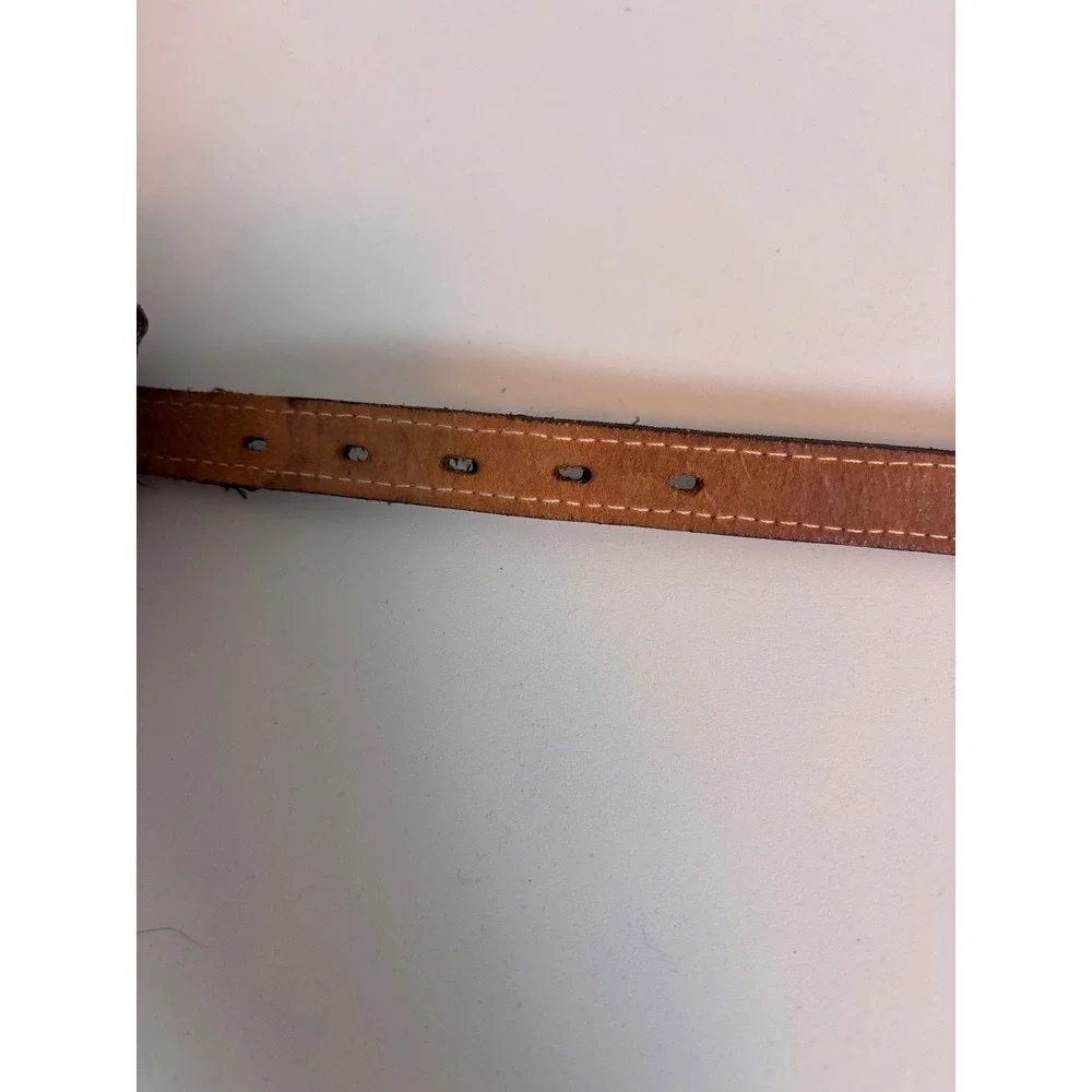 Justin Belt Women 34 Brown Good Genuine Lizard Western Floral‎ Engraved Buckle